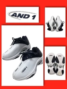 And1 AND 1 Athletic LEATHER Boys White Blue Sneakers Size USA Youth 4 - Picture 1 of 8