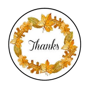 48 THANK YOU LEAVES FALL WREATH ENVELOPE SEALS LABELS STICKERS 1.2" ROUND - Picture 1 of 1