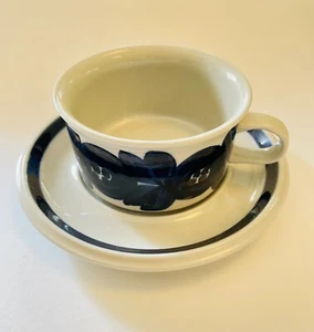Arabia Finland Anemone Blue Flat Coffee Tea Mug Cup & Saucer Set - Picture 1 of 3
