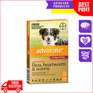 ADVOCATE for Dogs 6 Pipettes 10 to 25 Kg RED Pack Heartworm Flea Worm Treatment - Picture 1 of 2