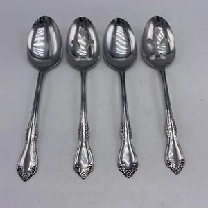 Oneida Rogers Stainless Silverware Mansfield Pierced 4 Serving Spoon Glossy 8" - Picture 1 of 5