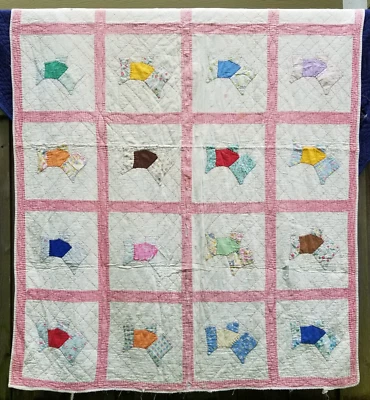 90% hand sewn vintage antique quilt cotton HOMEMADE square 82" x 60" Scottie Dog - Image 1 of 4