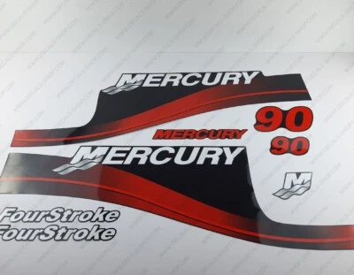 Mercury 90 hp Four Stroke outboard engine decals RED sticker set reproduction - Image 1 of 4