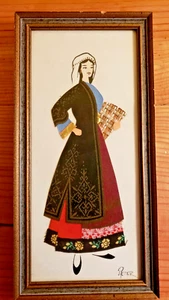 Vintage gerahmt unter Glas Textil gekleidet Frauen Gesicht und Füße Handarbeit Outfit - Bild 1 von 3