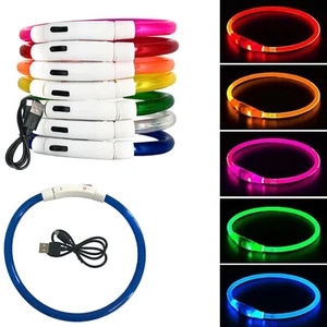 Led Glowing Dog Collar Usb Rechargeable 50Cm Cat Luminous Night Anti-Lost Safety - Picture 1 of 18
