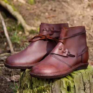 Mittelalter Lederstiefel | Wikinger Renaissance Schuhe | Piraten Kostüm SCA Schuhe - Bild 1 von 4