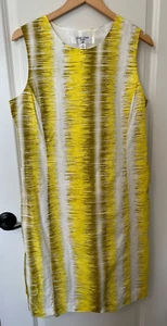 VESTIDO LARRY LEVINE 14 AMARILLO BLANCO CAMBIO ALGODÓN TOTALMENTE FORRADO VERANO VACACIONES RESORT - Imagen 1 de 4