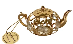 AUSTRIAN CRYSTAL 24K Gold Plated MINI TEA POT by Mascot ORNAMENT - Picture 1 of 3