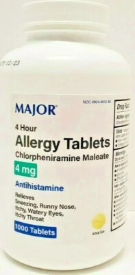 Major Chlorpheniramine 4mg Allergy Tablets 1000ct -Expiration Date 09-2027 - Image 1 of 3
