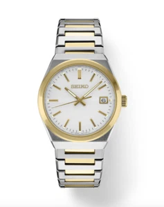 Seiko SUR558 Essentials 39 mm Two Tone Steel White Dial Quartz Men's Watch - Picture 1 of 3