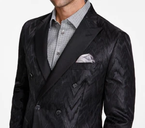 NWT TALLIA Slim Fit Black Chevron Double-Breasted Black Tuxedo Sport Coat 40S - Picture 1 of 9