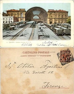 Torino, interno della stazione P.N., viaggiata 1904 colorata ottimo stato - Bild 1 von 1