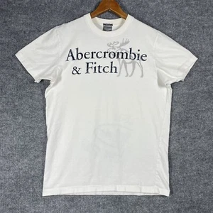VINTAGE Abercrombie & Fitch Muscle T Shirt Large Y2K Moose Spellout Logo Flocked - Picture 1 of 13