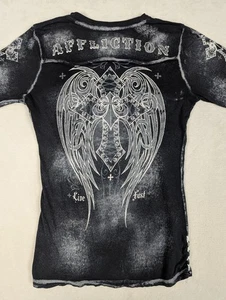 Vintage Y2K Affliction Hemd Herren Medium schwarz Angel Live Fast USA Langarm - Bild 1 von 11