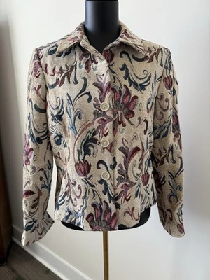 Chaqueta Blazer Vintage Oscar De La Renta Tapiz Floral Dinero Antiguo Talla 12p Usada en Excelente Condición Foto 1 de 4