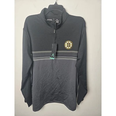 Top Pullover Antigua Boston Bruins NHL Negro Gris Rayas Cuarto Cremallera Para Hombres XL Foto 1 de 4