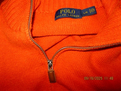 COMO NUEVO Polo Ralph Lauren 1/4 Cremallera Pullover Para Hombres L Naranja Poni Algodón Acanalado Foto 1 de 4