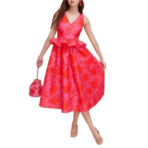 Neu mit Etikett Kate Spade X Target Midikleid rosa Schößchen Rüschen Taille pink rot Größe 17 - Bild 1 von 8