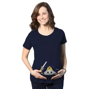 Camisa de embarazo Maternity Peeking para mujer guerrera superhéroe - Imagen 1 de 12