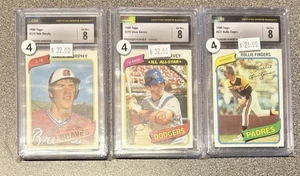 1980 Topps Graded Lot Vintage Dale Murphy, Steve Garvey & Rollie Fingers CSG 8 - Picture 1 of 2