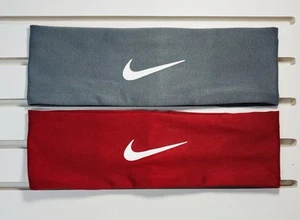 2 Nike Swoosh Fury Headbands Adult OSFM Red Grey Gray Dri-Fit Silicone - Picture 1 of 3
