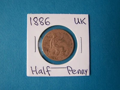 GREAT BRITAIN COINS 1886 YEAR HALF PENNY NICE COPPER COIN. - Image 1 of 2