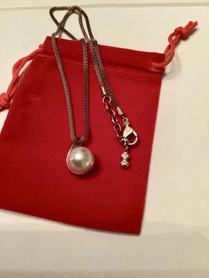 Skagen Denmark Pearl Pendant Necklace with Rose Gold Mesh Chain Modern Jewellery - Image 1 of 4