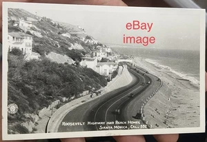 ca.1939-1948 Santa Monica, California ROOSEVELT HIGHWAY & BEACH HOMES Ocean RPPC - Picture 1 of 4