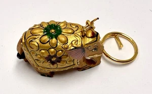 Vtg Mini Elephant Wooden  Key Chain Hand Carved & Hand Painted - Picture 1 of 9