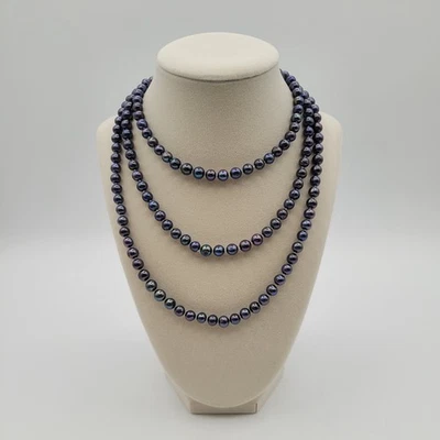 7-8 мм узелок павлин культивированный черный жемчуг ожерелье для женщин длинное ожерелье 50" - Изображение 1 из 4