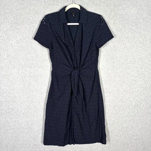 Talbots Dress 4 Navy Knee Eyelet Tie Front Shirt Cotton Sailor Mod Career Church - Picture 1 of 11