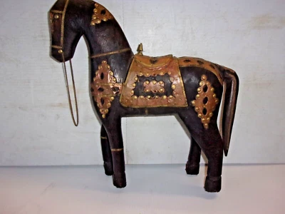 Rare Large heavy Brass Copper Carved exotic wood horse - Image 1 of 4