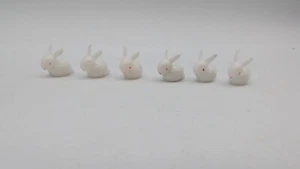 Vintage 1960 Pack 6 Plastic .75" White Rabbit Mini Bunny Diorama Craft Easter - Picture 1 of 5