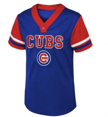 Camiseta de béisbol MLB Chicago Cubs Girl’s XL 14/16 Henley azul rojo nueva Foto 1 de 3
