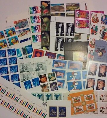 Unused 65 of Multiples & Strips & Singles of 34¢ US Postage Stamps USA FV $22.10 - Image 1 of 4