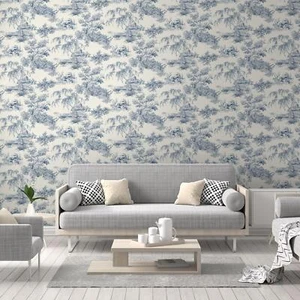 Vintage Chateau Trees Wallpaper French Toile Washable Grandeco A69802 Blue - Picture 1 of 2
