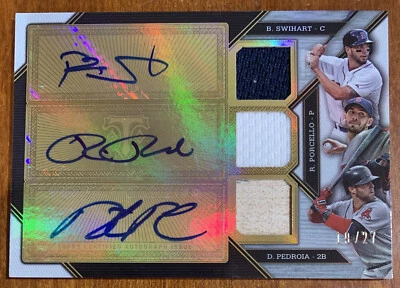 Dustin PEDROIA Porcello Swihart 2016 Triple Threads Bat Jersey AUTO 19/27 NM - Image 1 of 2
