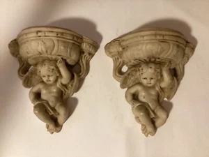 Soportes colgantes de pared/plantadora de querubines de 6"" de alto vintage (par de 2) - Imagen 1 de 5