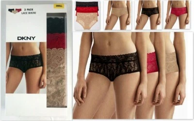 DKNY Women's 3-Pack Lace Bikini DK4080 Panties Ladies Underwear Black/Red/Nude S - Image 1 of 4