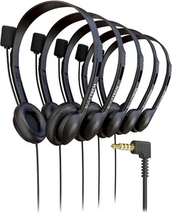 Lot of 5 x Kids Classroom Bulk 3.5mm Wired Stereo Headset Headphones w/Boom Mic - Picture 1 of 2