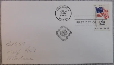 First Day Issue July 4 1960 Honolulu Hawaii Flag Vintage Stamp Envelope Cover - Image 1 of 4