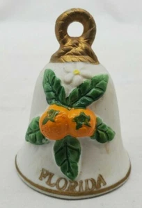 Campana ceramica souvenir Florida VINTAGE con arance e foglie di fiori Taiwan - Foto 1 di 10