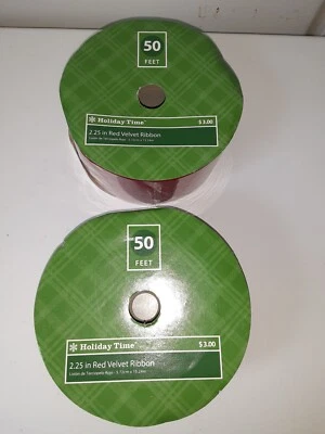 Holiday Time Red Velvet Ribbon 2-50 ft rolls of 2.25" Christmas Decor Vintage  - Image 1 of 4