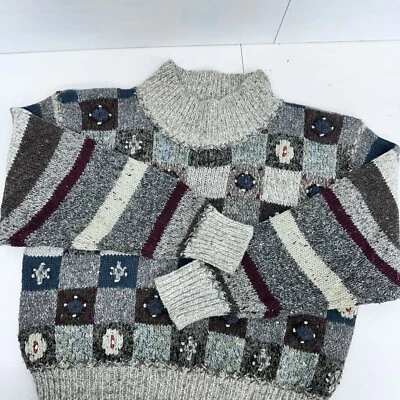 Suéter Grande The Limited Tejido a Mano De Colección Patchwork Grueso Floral Mezcla Lana para Mujer Foto 1 de 4