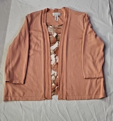 Alfred Dunner 女式 XL 春季巴黎桃色开衫和棕褐色平底前裤 — 第 1/4 张图片