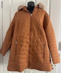 AUTOGRAPH Tan Puffer Jacket w Fur Hood Trim -20- NWT - Picture 1 of 3