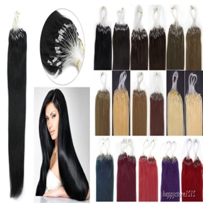 Echthaar MicroRing Loop Extensions Remy Haarverlängerung 40cm 50cm 55cm60cm0,5g - Bild 1 von 4