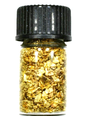 0.250 GRAMS ALASKAN YUKON BC NATURAL PURE GOLD NUGGETS #18 MESH W BOTTLE (#B180) - Image 1 of 4