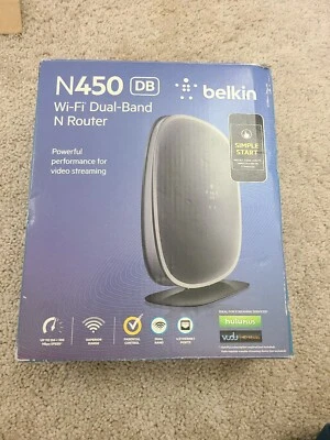Belkin N450 DB N Router Wi-Fi Dual-Band 4 Ethernet Ports 1 Modem Port Simple - Image 1 of 3