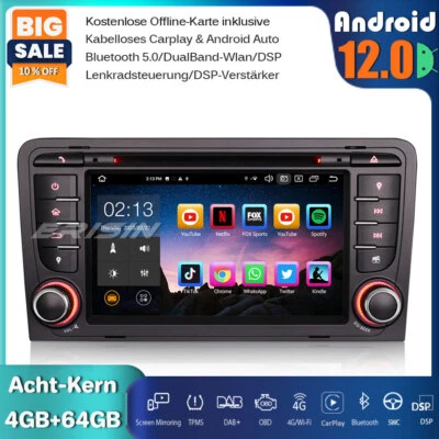 64GB Android 12 Autoradio GPS DAB+CarPlay Wifi DSP Canbus AUDI A3 S3 RS3 RNSE-PU - Bild 1 von 4